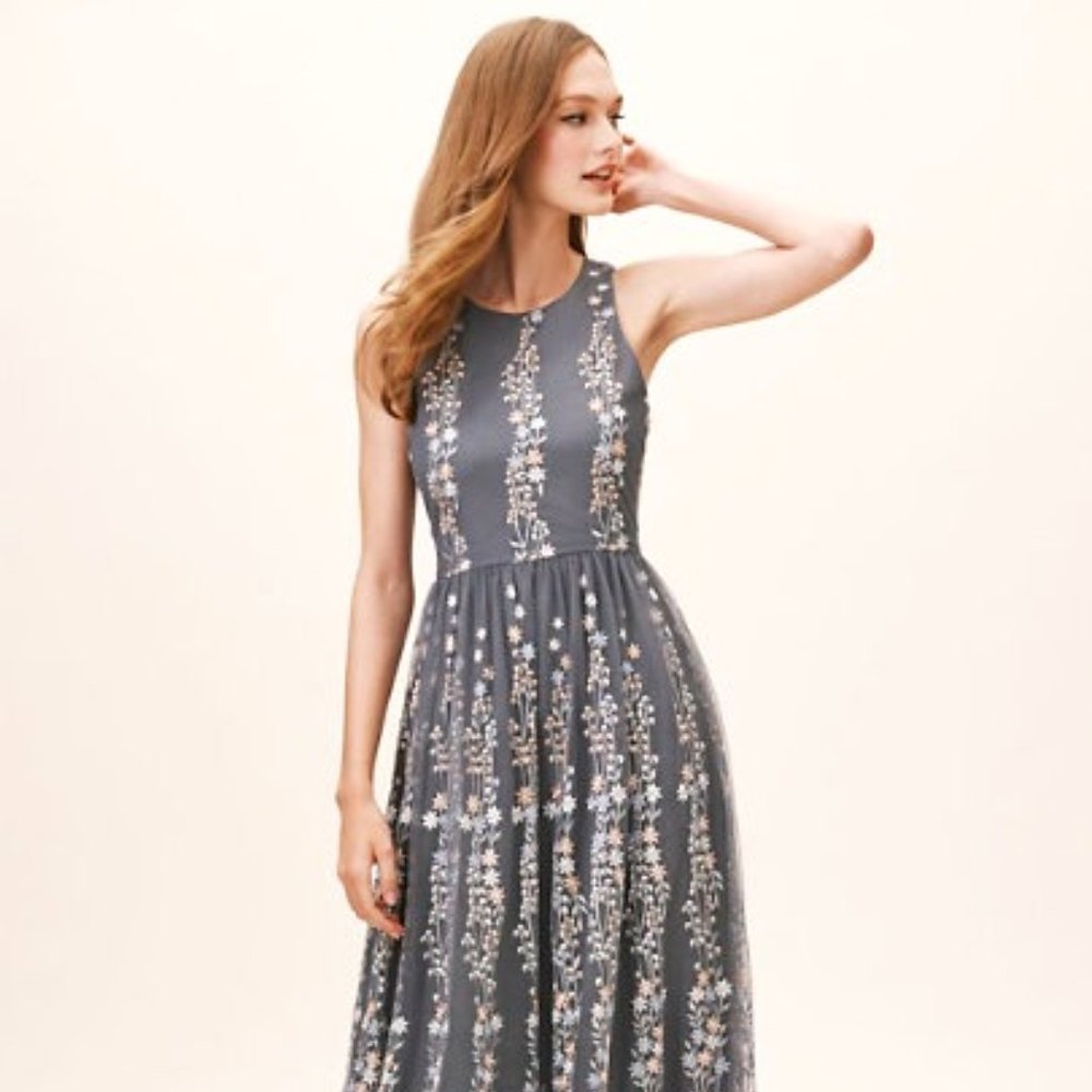 NWT BHLDN embroidered blue/gray dress